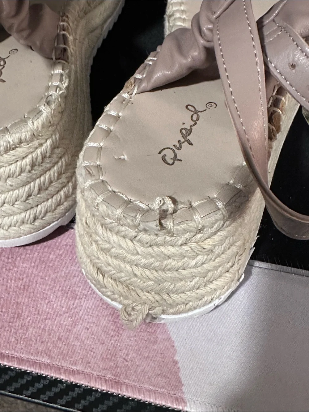 Qupid Blush Ruched Strap Espadrille Platform Sandals Size 6